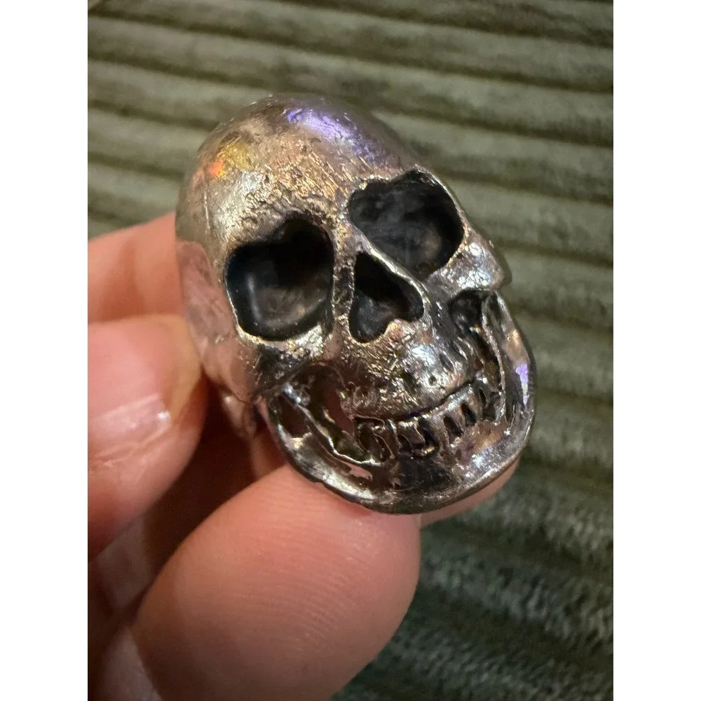 Gothic Skull Ring Silver Tone Punk Biker Statement Ring Size:‎ 9.75